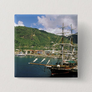 Bóton Quadrado 5.08cm Caribe, Santa Lúcia, Soufriere. Barcos em