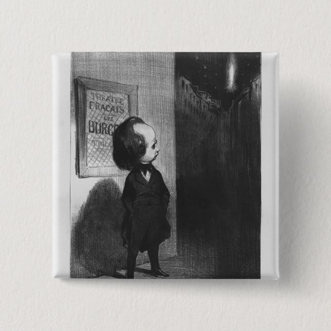 Bóton Quadrado 5.08cm "Caricaturas du jour", caricatura de Victor Hugo (Frente)