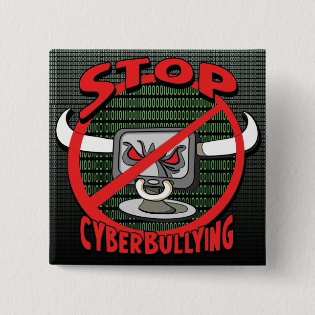 Bóton Quadrado 5.08cm Carimbo Fora Interromper Cyberbullying (Frente)