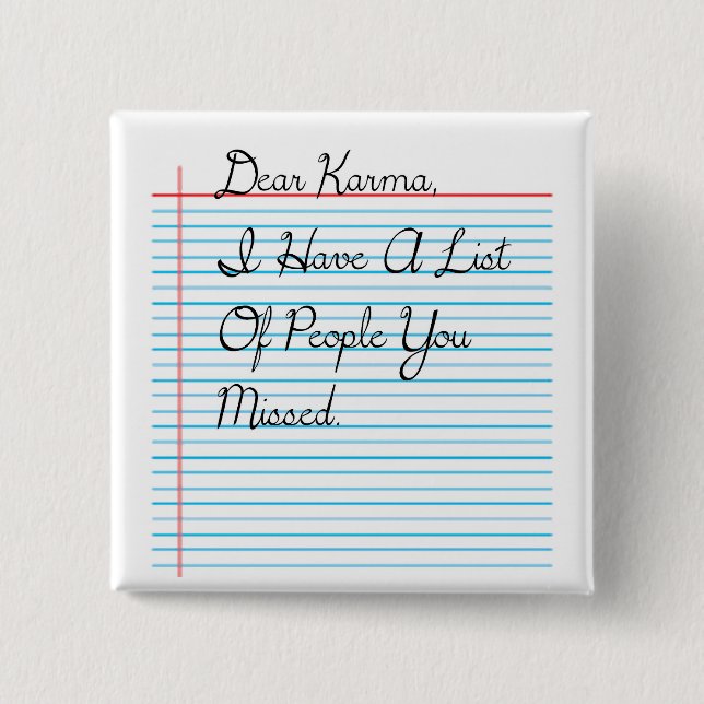 Bóton Quadrado 5.08cm Caro Botão Karma (Frente)