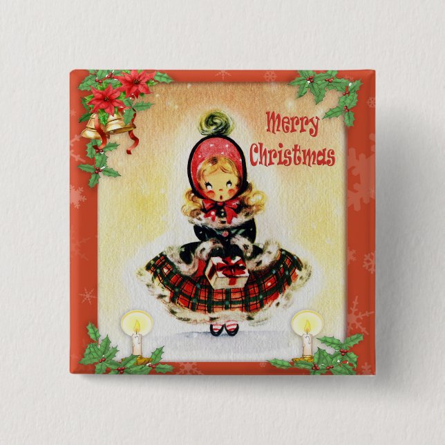 Bóton Quadrado 5.08cm Caroler de natais vintages (Frente)