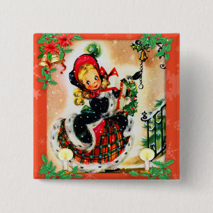 Bóton Quadrado 5.08cm Caroler do natal vintage
