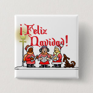 Bóton Quadrado 5.08cm Carolers de Natal - Feliz Navidad
