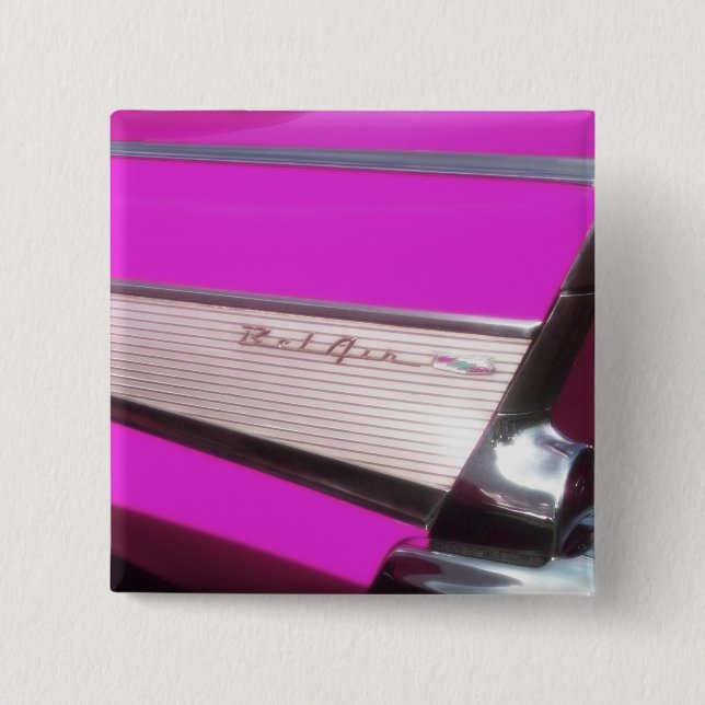 Bóton Quadrado 5.08cm Carro clássico: Bel Air de Chevrolet (Frente)