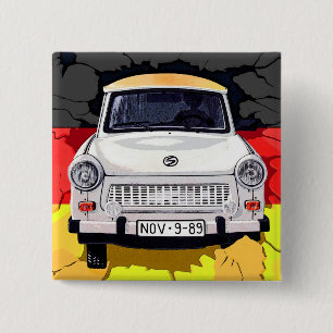 Bóton Quadrado 5.08cm Carro de Trabant e bandeira alemão, muro de Berli