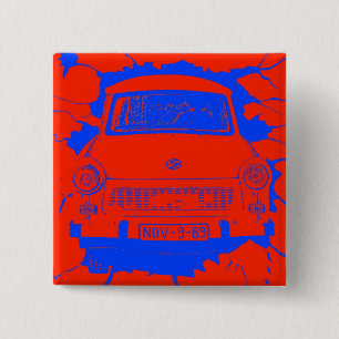 Bóton Quadrado 5.08cm Carro de Trabant e muro de Berlim vermelho/azul