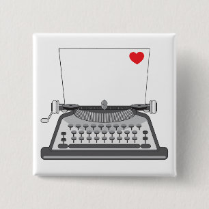 Bóton Quadrado 5.08cm Carta de Amor de Máquina de Escrever Antiga
