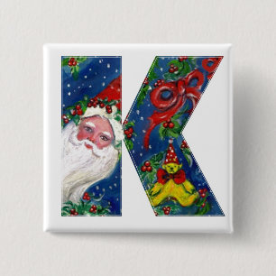 BÓTON QUADRADO 5.08CM CARTA K DE NATAL / PAPAIS NOEIS MONOGRAMA DE FITA