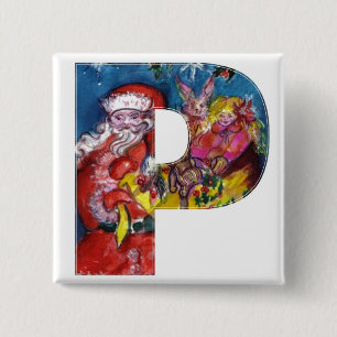 BÓTON QUADRADO 5.08CM CARTA P DE NATAL/PAPAIS NOEIS COM MONOGRAMA DE PRE