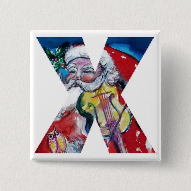 BÓTON QUADRADO 5.08CM CARTA X DO NATAL/PAPAIS NOEIS COM MONOGRAMA DE VIO (Frente)