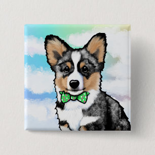 Bóton Quadrado 5.08cm Cartão de Nota KiniArt Merle Corgi