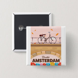 Bóton Quadrado 5.08cm Cartaz bonito do viagem do ciclismo de Amsterdão