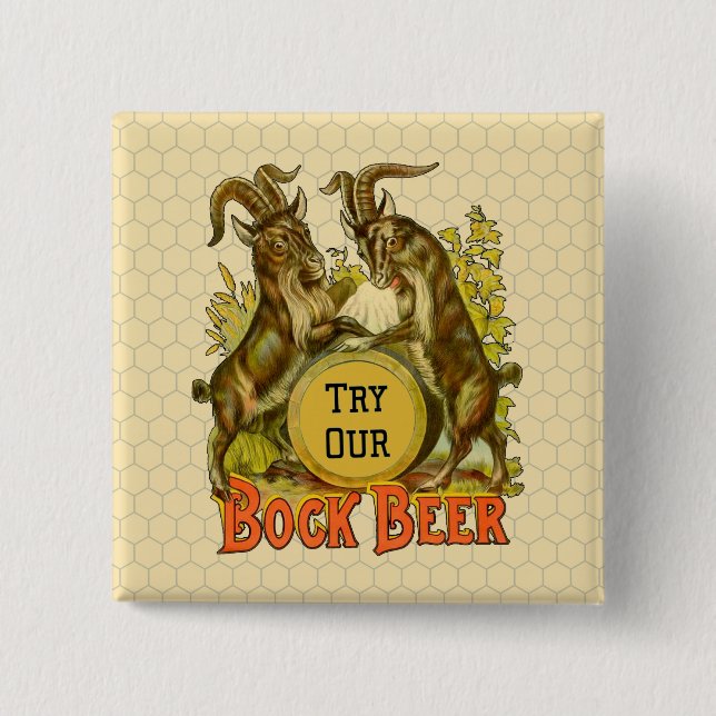 Bóton Quadrado 5.08cm Cartaz de Cerveja Bock Vintage: Antigo Salão de Bo (Frente)