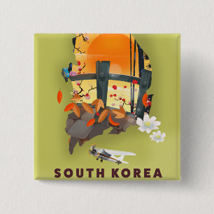 Bóton Quadrado 5.08cm Cartaz de mapa ilustrado da Coreia do Sul