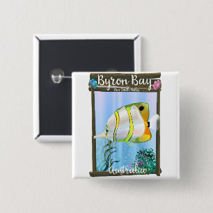Bóton Quadrado 5.08cm Cartaz de viagem Byron Bay Austrália.