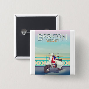 Bóton Quadrado 5.08cm Cartaz de viagem de scooter Brighton Vintage union