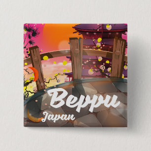 Bóton Quadrado 5.08cm Cartaz de viagem japonês Beppu