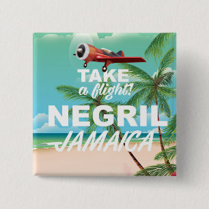 Bóton Quadrado 5.08cm Cartaz de viagem vintage da Praia de Negril Jamaic