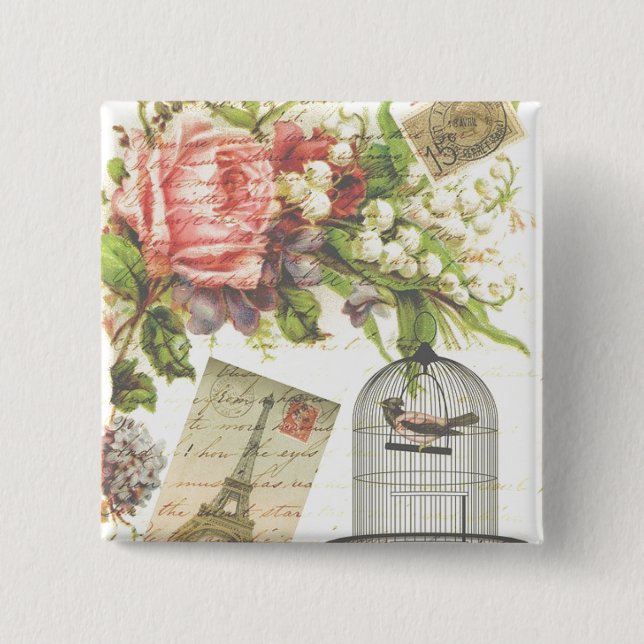 Bóton Quadrado 5.08cm Cartaz do botão França (Frente)