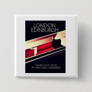 Bóton Quadrado 5.08cm Cartaz estilo vintage London Edinburgh Locomotive