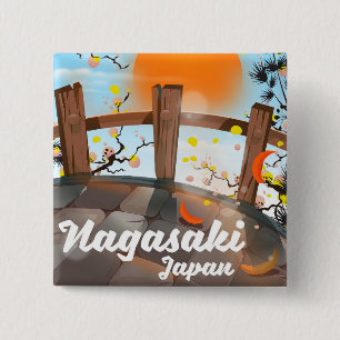 Bóton Quadrado 5.08cm Cartaz japonês de flores de Nagasaki.