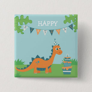 Bóton Quadrado 5.08cm Cartografia de Feliz Aniversário Dinossauro