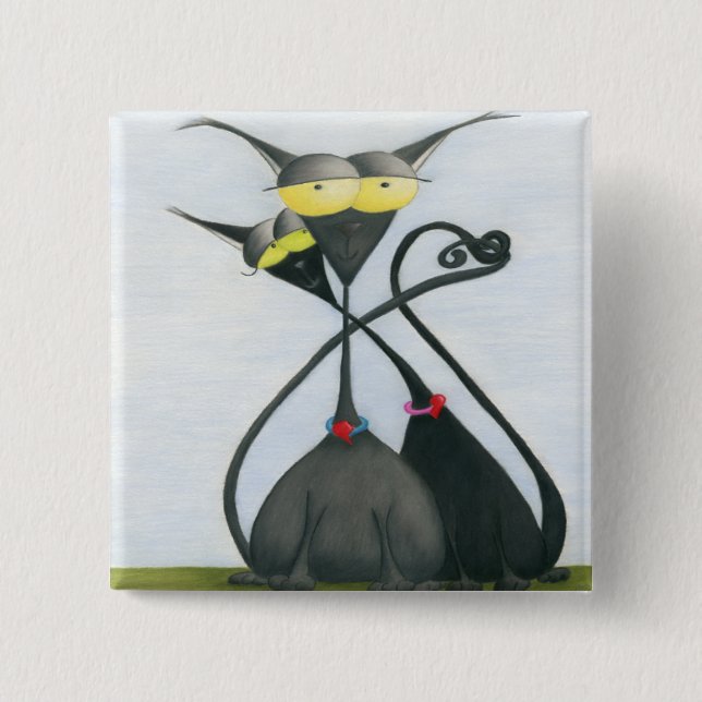 Bóton Quadrado 5.08cm Cartografia de Gato Negro e Cinza (Frente)