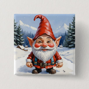Bóton Quadrado 5.08cm Cartoon Engraçado Feliz Natal Gnomo