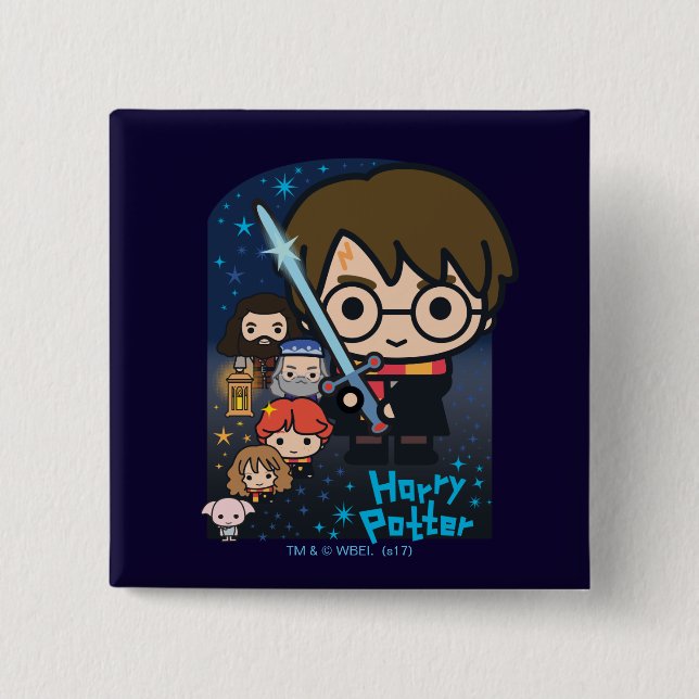 Bóton Quadrado 5.08cm Cartoon Harry Potter Câmara Secreta Gráfico (Frente)