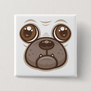 Bóton Quadrado 5.08cm Cartoon Pug Mug Puppy Dog Face