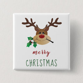 Bóton Quadrado 5.08cm Cartoon Reindeer Bonito Com Mistletoe