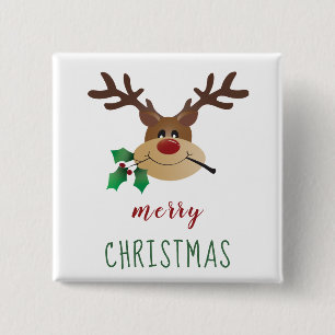Bóton Quadrado 5.08cm Cartoon Reindeer Bonito Com Mistletoe