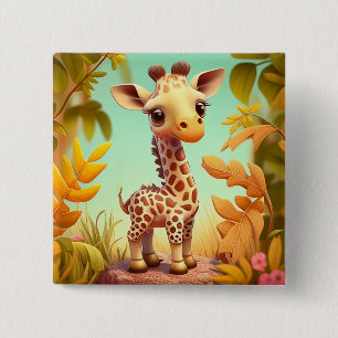 Bóton Quadrado 5.08cm Cartoon Tropical Cachorinha Girafa
