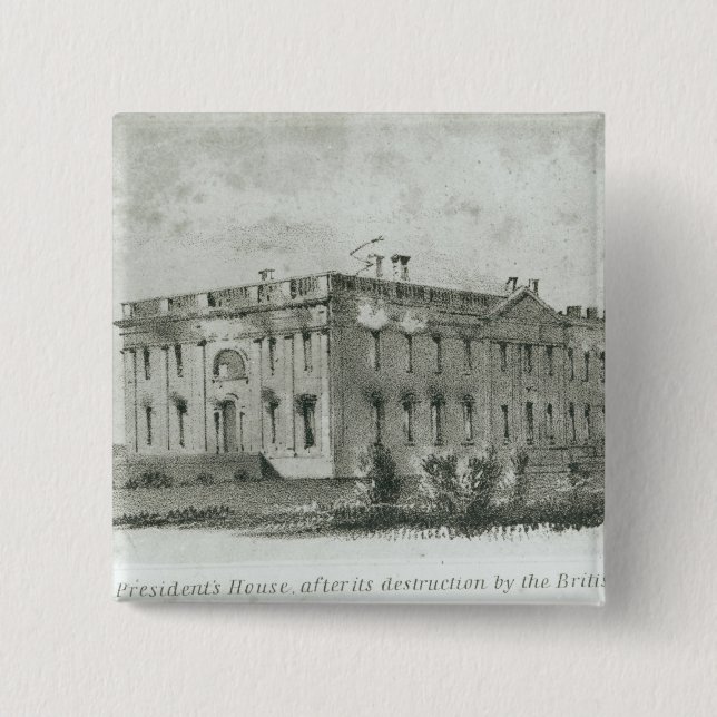 Bóton Quadrado 5.08cm Casa Após do presidente sua destruição (Frente)