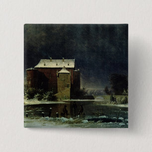 Bóton Quadrado 5.08cm Casa assombrada na neve, 1848