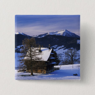 Bóton Quadrado 5.08cm Casa de fazenda e Monte Rigi e Pilatus,