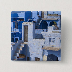 Bóton Quadrado 5.08cm Casa tradicional pintada de azul, Jodphur