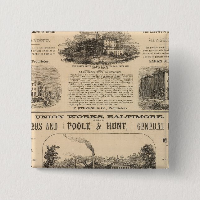 Bóton Quadrado 5.08cm Casa Tremont, Hotel Boston Nahant House (Frente)