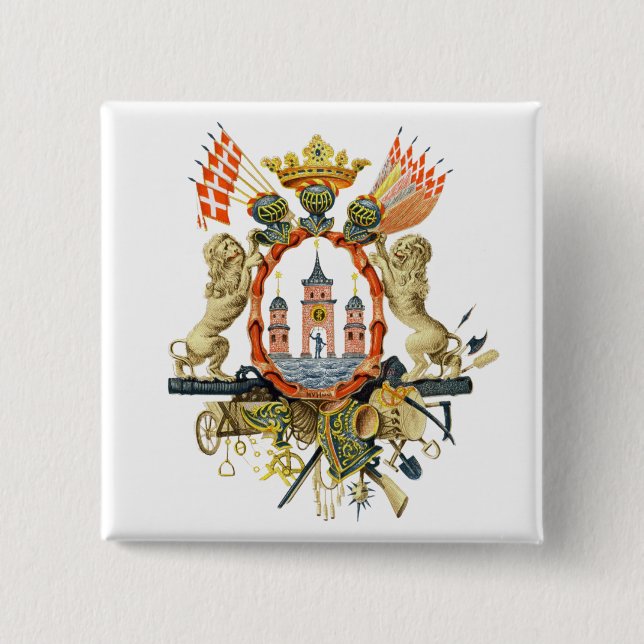 Bóton Quadrado 5.08cm Casaco de Armas de Copenhaga (Frente)