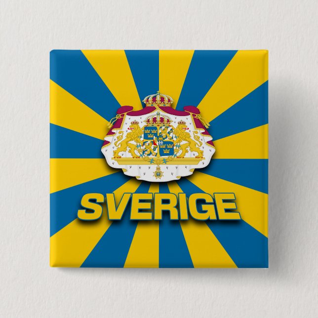 Bóton Quadrado 5.08cm Casaco de armas Sverige (Frente)