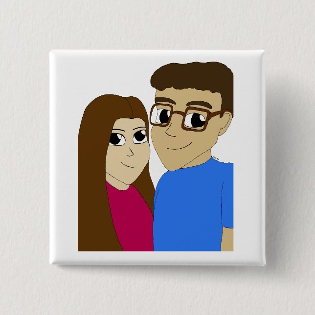 Bóton Quadrado 5.08cm Casal Chibi (Frente)