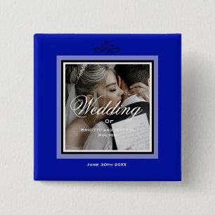 Bóton Quadrado 5.08cm Casal de casamento azul cobalto personalizável
