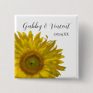 Bóton Quadrado 5.08cm Casamento amarelo do girassol