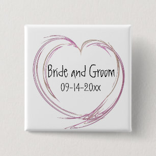 Bóton Quadrado 5.08cm Casamento com Abstrato cor-de-rosa