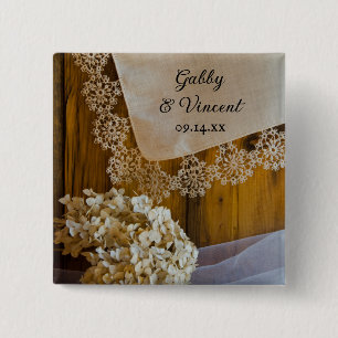 Bóton Quadrado 5.08cm Casamento com rendas e flores