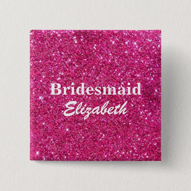 Bóton Quadrado 5.08cm Casamento de Bridesmaids Rosa Personalizado (Frente)