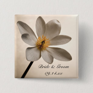 Bóton Quadrado 5.08cm Casamento de flor branca