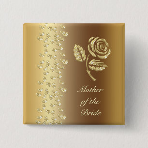 Bóton Quadrado 5.08cm Casamento dourado cor-de-rosa e nome dos coraçõe