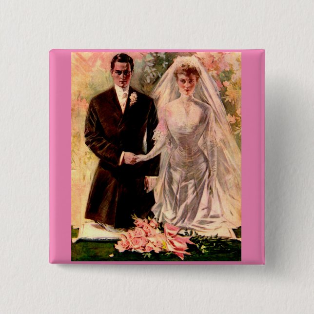 Bóton Quadrado 5.08cm Casamento Edwardian de 1906 (Frente)