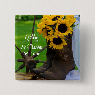 Bóton Quadrado 5.08cm Casamento entre Rustic Sunflower e Cowboy Boots We